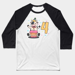 I am 4 with cow - kids birthday 4 years old Baseball T-Shirt